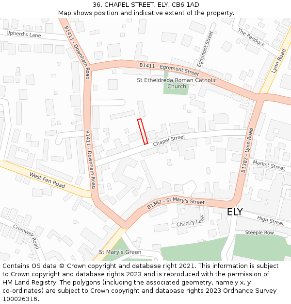 36, CHAPEL STREET, ELY, CB6 1AD: Location map and indicative extent of plot