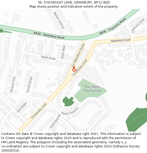 36, CHICKENLEY LANE, DEWSBURY, WF12 8QD: Location map and indicative extent of plot