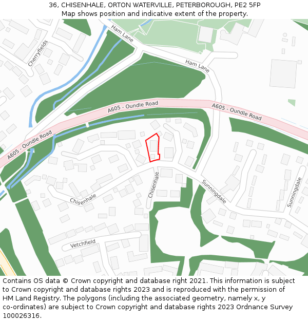 36, CHISENHALE, ORTON WATERVILLE, PETERBOROUGH, PE2 5FP: Location map and indicative extent of plot