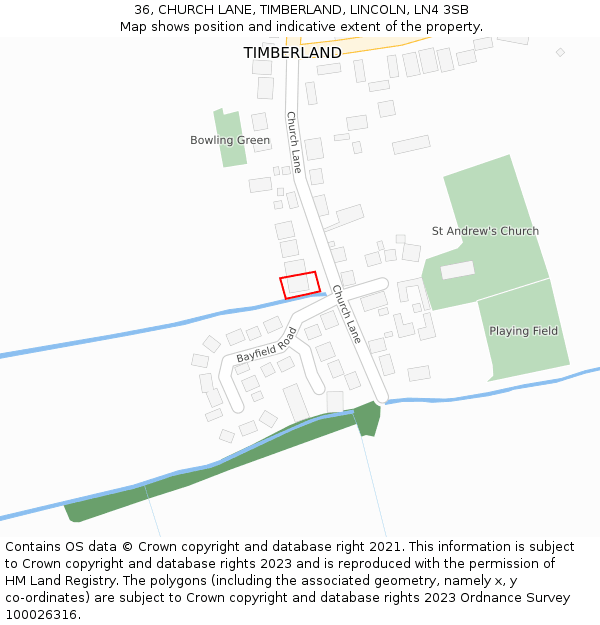 36, CHURCH LANE, TIMBERLAND, LINCOLN, LN4 3SB: Location map and indicative extent of plot