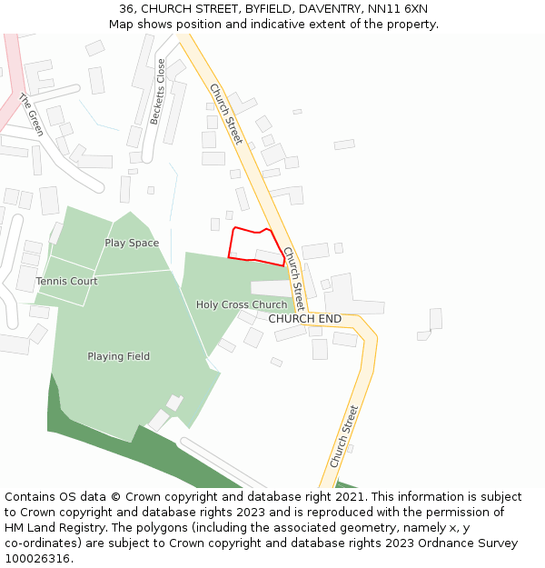 36, CHURCH STREET, BYFIELD, DAVENTRY, NN11 6XN: Location map and indicative extent of plot