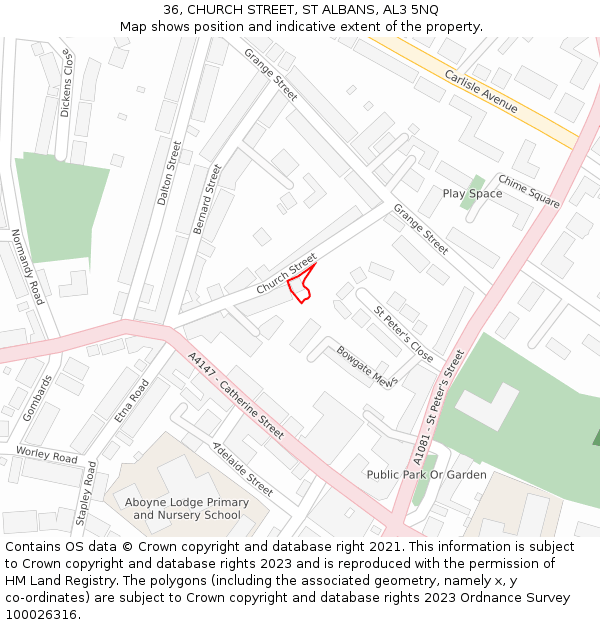 36, CHURCH STREET, ST ALBANS, AL3 5NQ: Location map and indicative extent of plot