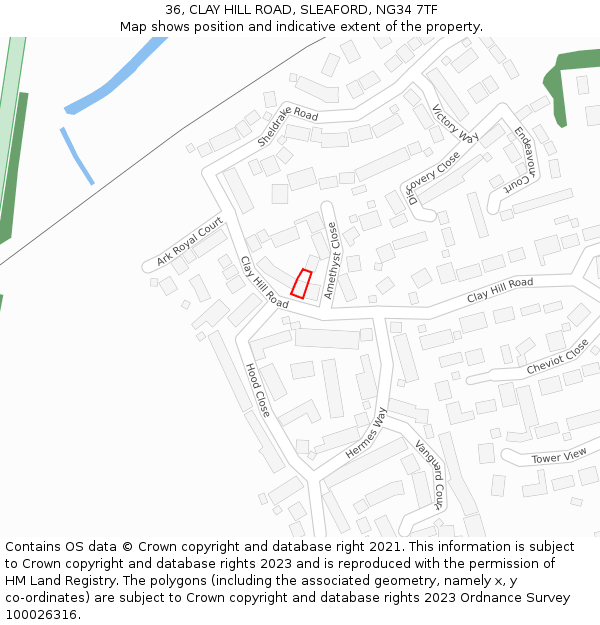 36, CLAY HILL ROAD, SLEAFORD, NG34 7TF: Location map and indicative extent of plot
