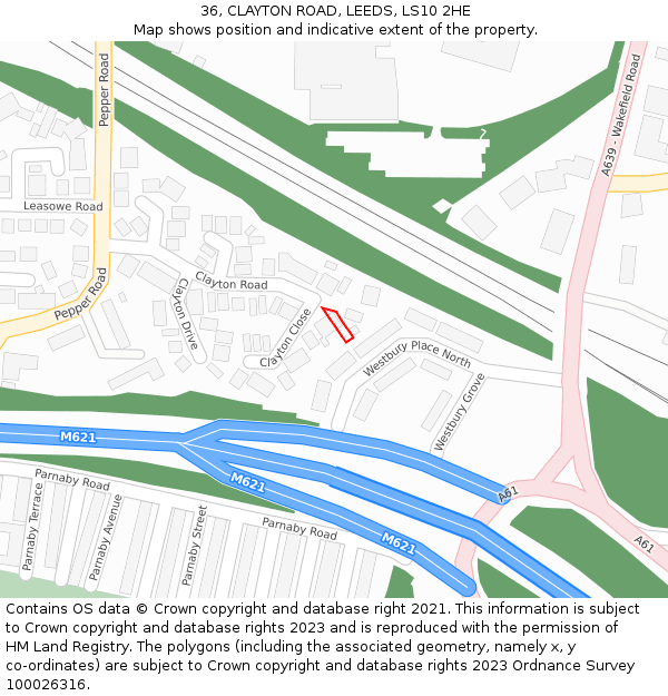 36, CLAYTON ROAD, LEEDS, LS10 2HE: Location map and indicative extent of plot