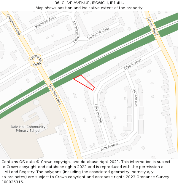 36, CLIVE AVENUE, IPSWICH, IP1 4LU: Location map and indicative extent of plot