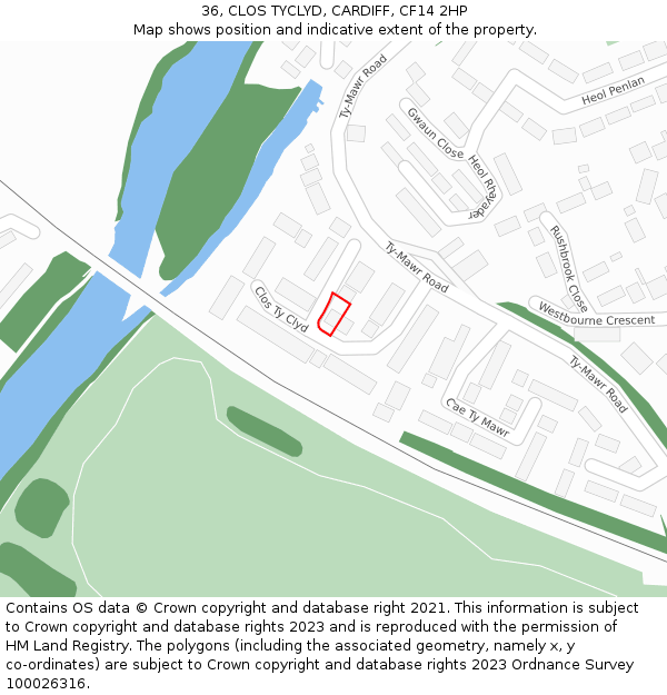 36, CLOS TYCLYD, CARDIFF, CF14 2HP: Location map and indicative extent of plot