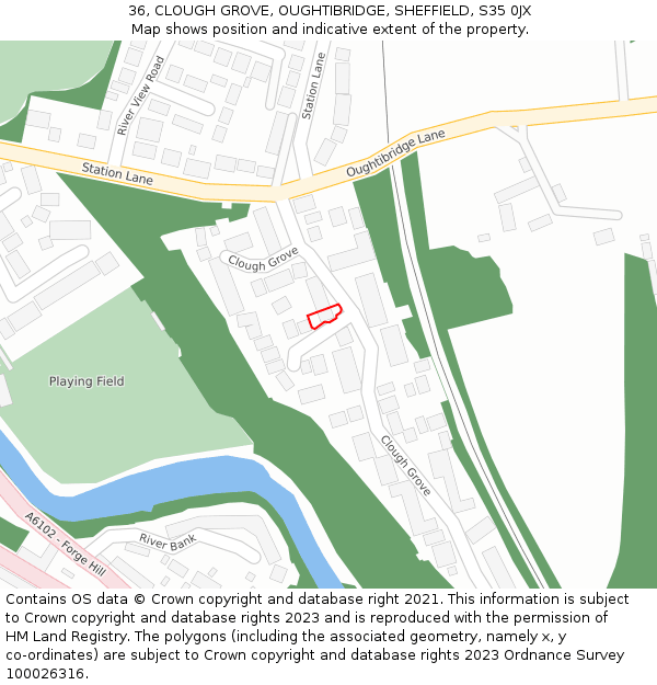 36, CLOUGH GROVE, OUGHTIBRIDGE, SHEFFIELD, S35 0JX: Location map and indicative extent of plot