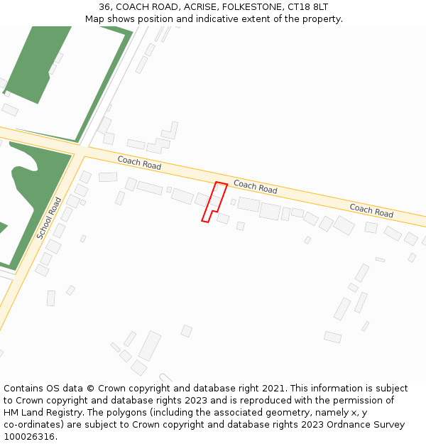 36, COACH ROAD, ACRISE, FOLKESTONE, CT18 8LT: Location map and indicative extent of plot