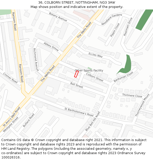 36, COLBORN STREET, NOTTINGHAM, NG3 3AW: Location map and indicative extent of plot