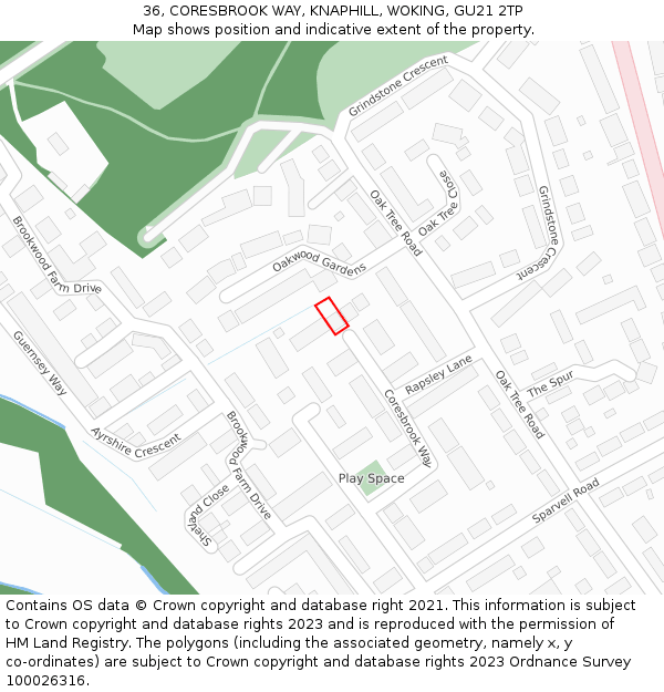 36, CORESBROOK WAY, KNAPHILL, WOKING, GU21 2TP: Location map and indicative extent of plot