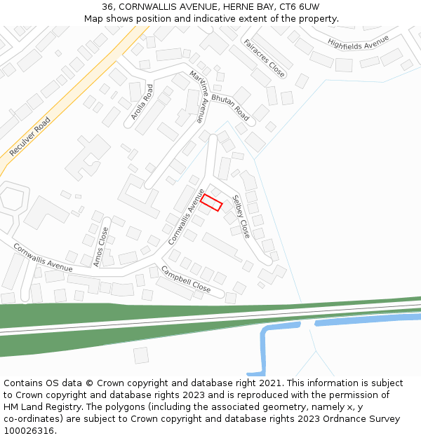 36, CORNWALLIS AVENUE, HERNE BAY, CT6 6UW: Location map and indicative extent of plot