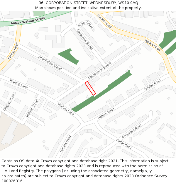 36, CORPORATION STREET, WEDNESBURY, WS10 9AQ: Location map and indicative extent of plot