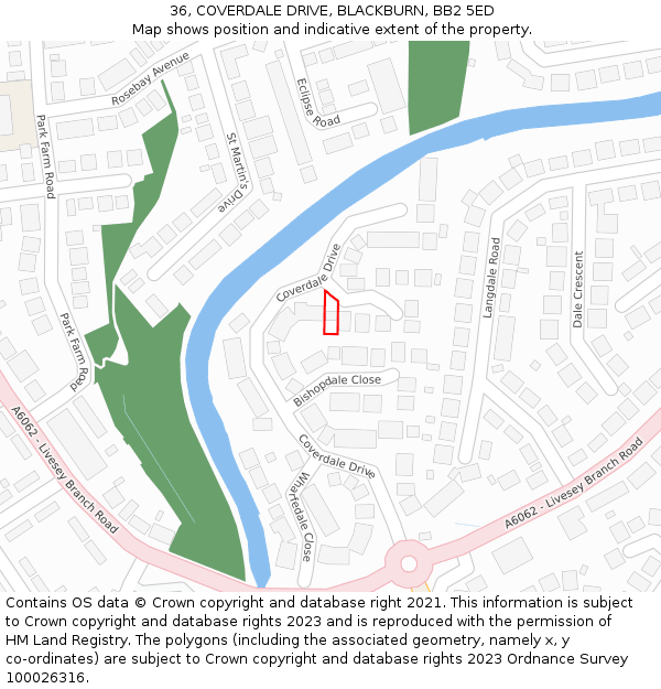 36, COVERDALE DRIVE, BLACKBURN, BB2 5ED: Location map and indicative extent of plot