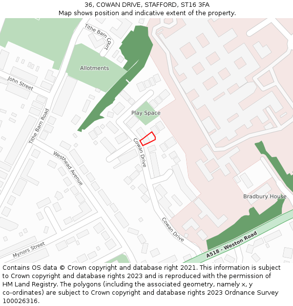36, COWAN DRIVE, STAFFORD, ST16 3FA: Location map and indicative extent of plot