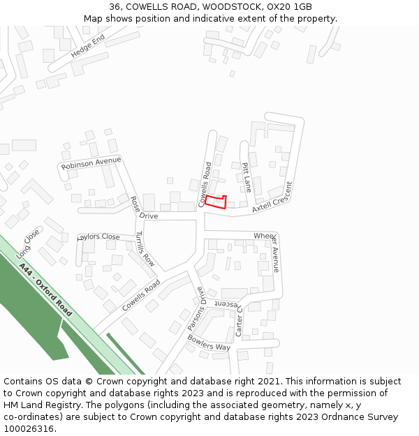 36, COWELLS ROAD, WOODSTOCK, OX20 1GB: Location map and indicative extent of plot