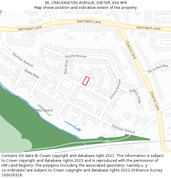 36, CRACKINGTON AVENUE, EXETER, EX4 8FR: Location map and indicative extent of plot