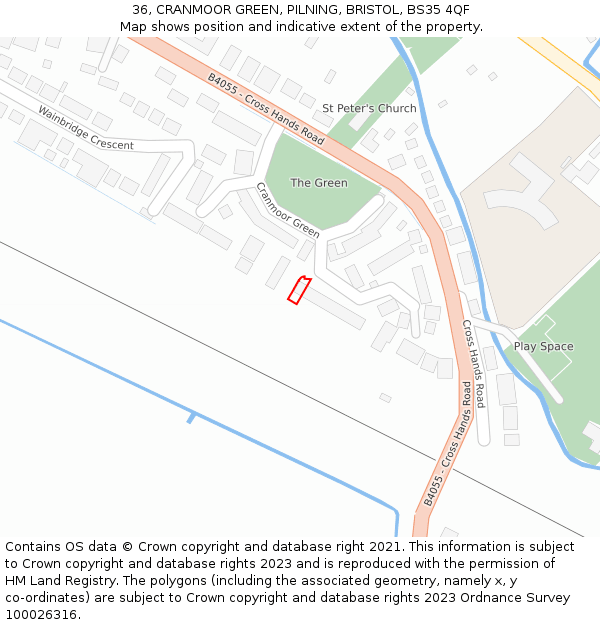 36, CRANMOOR GREEN, PILNING, BRISTOL, BS35 4QF: Location map and indicative extent of plot