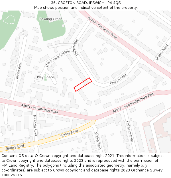 36, CROFTON ROAD, IPSWICH, IP4 4QS: Location map and indicative extent of plot
