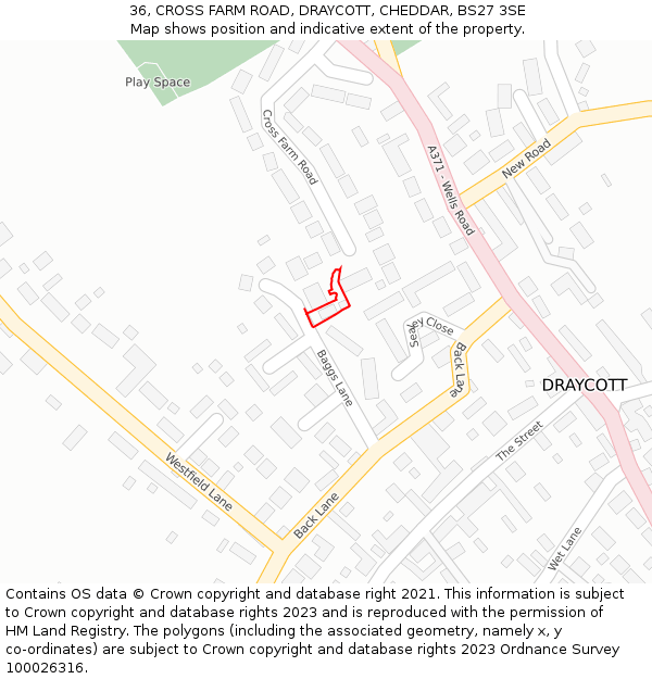 36, CROSS FARM ROAD, DRAYCOTT, CHEDDAR, BS27 3SE: Location map and indicative extent of plot