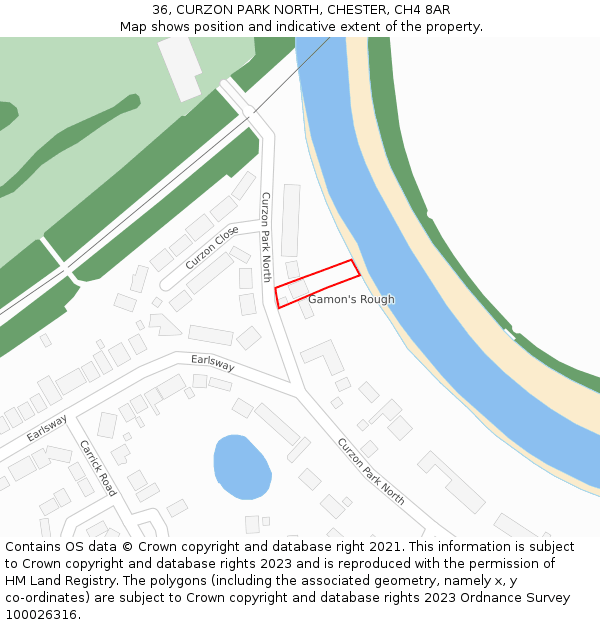 36, CURZON PARK NORTH, CHESTER, CH4 8AR: Location map and indicative extent of plot