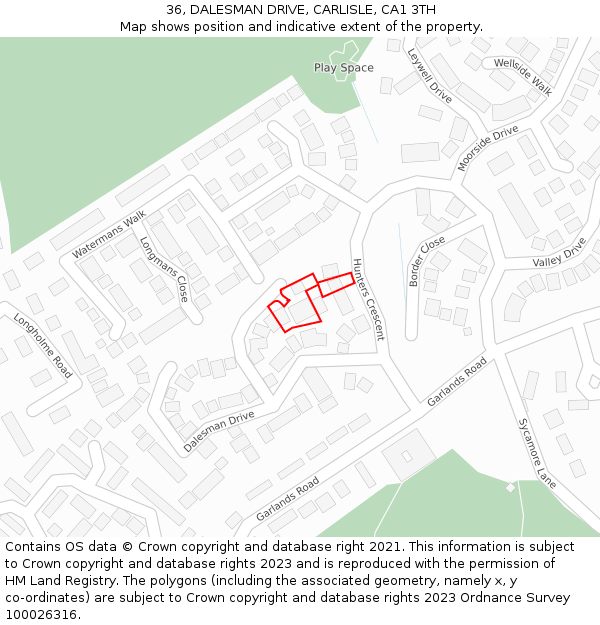 36, DALESMAN DRIVE, CARLISLE, CA1 3TH: Location map and indicative extent of plot