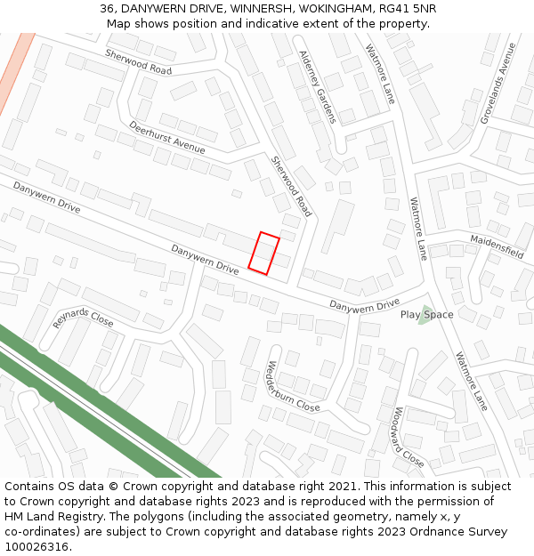 36, DANYWERN DRIVE, WINNERSH, WOKINGHAM, RG41 5NR: Location map and indicative extent of plot