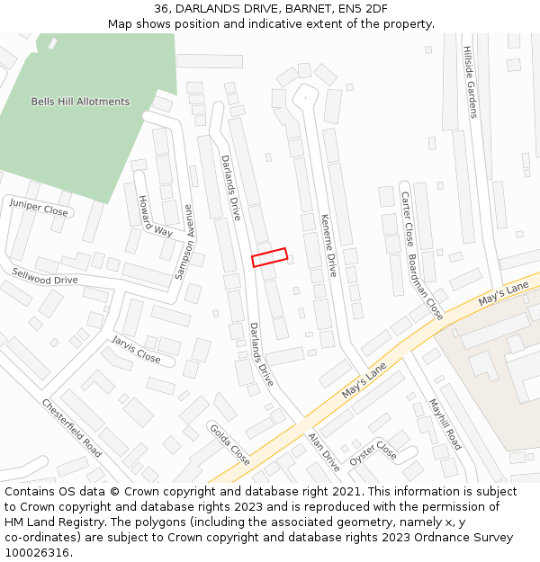 36, DARLANDS DRIVE, BARNET, EN5 2DF: Location map and indicative extent of plot