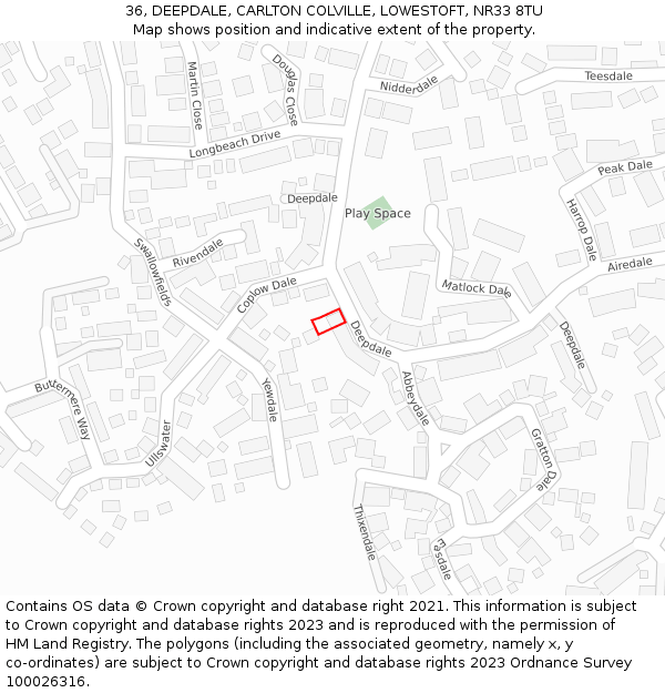 36, DEEPDALE, CARLTON COLVILLE, LOWESTOFT, NR33 8TU: Location map and indicative extent of plot