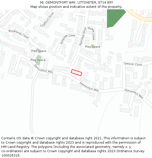 36, DEMONTFORT WAY, UTTOXETER, ST14 8XY: Location map and indicative extent of plot