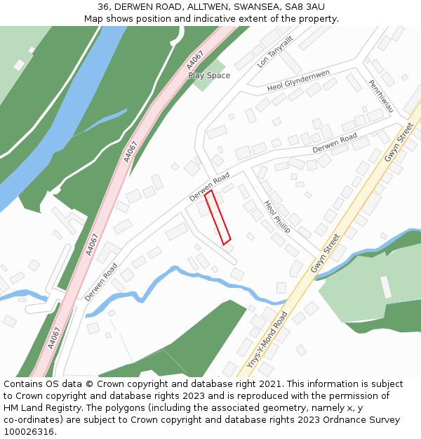 36, DERWEN ROAD, ALLTWEN, SWANSEA, SA8 3AU: Location map and indicative extent of plot