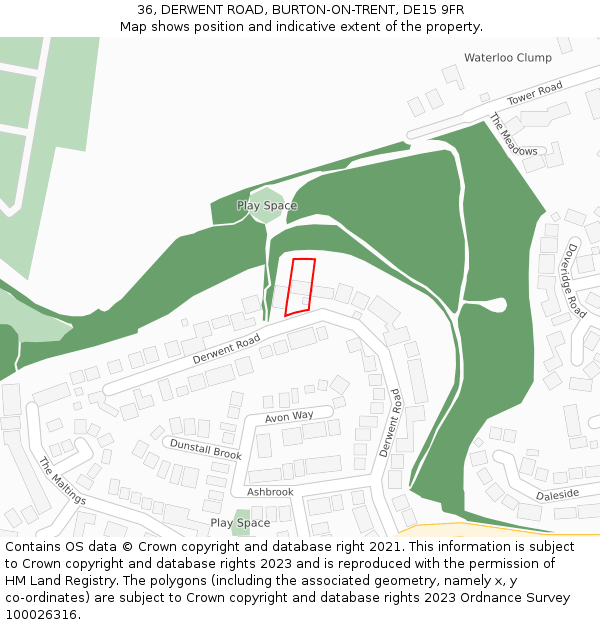 36, DERWENT ROAD, BURTON-ON-TRENT, DE15 9FR: Location map and indicative extent of plot