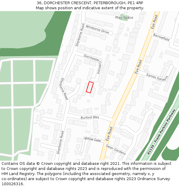 36, DORCHESTER CRESCENT, PETERBOROUGH, PE1 4RP: Location map and indicative extent of plot
