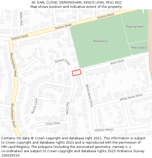 36, EARL CLOSE, DERSINGHAM, KING'S LYNN, PE31 6XZ: Location map and indicative extent of plot