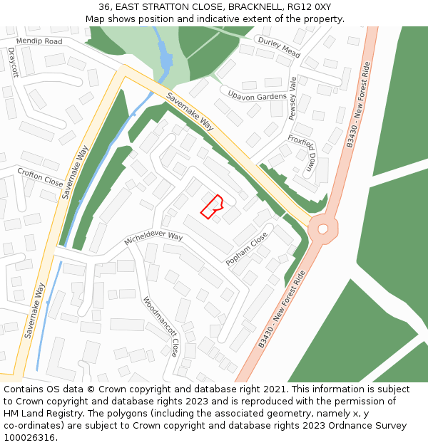 36, EAST STRATTON CLOSE, BRACKNELL, RG12 0XY: Location map and indicative extent of plot