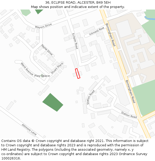 36, ECLIPSE ROAD, ALCESTER, B49 5EH: Location map and indicative extent of plot