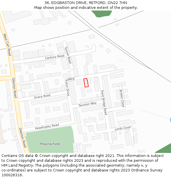 36, EDGBASTON DRIVE, RETFORD, DN22 7HN: Location map and indicative extent of plot