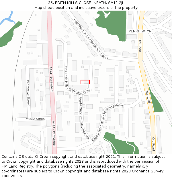 36, EDITH MILLS CLOSE, NEATH, SA11 2JL: Location map and indicative extent of plot