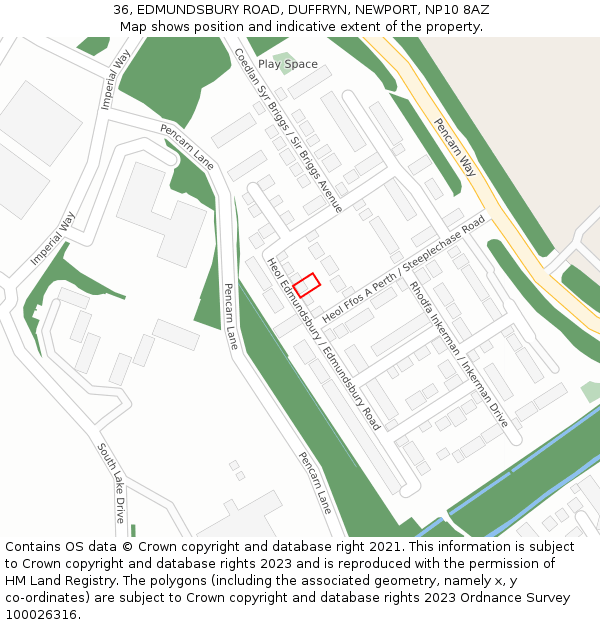 36, EDMUNDSBURY ROAD, DUFFRYN, NEWPORT, NP10 8AZ: Location map and indicative extent of plot