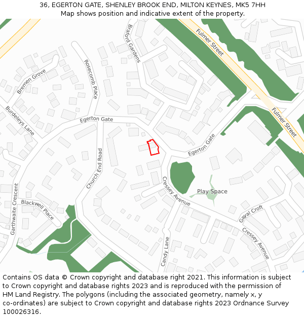 36, EGERTON GATE, SHENLEY BROOK END, MILTON KEYNES, MK5 7HH: Location map and indicative extent of plot