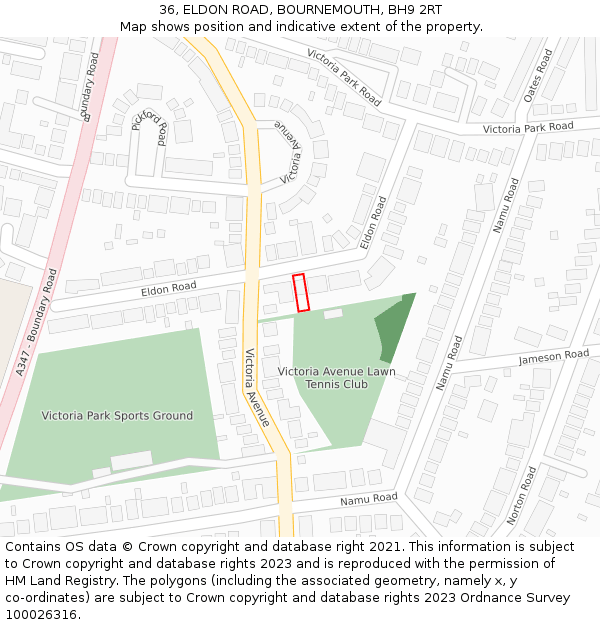 36, ELDON ROAD, BOURNEMOUTH, BH9 2RT: Location map and indicative extent of plot