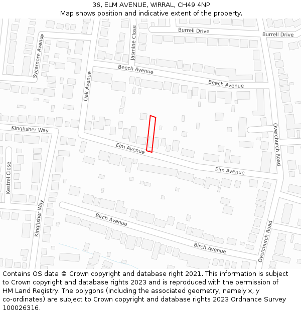 36, ELM AVENUE, WIRRAL, CH49 4NP: Location map and indicative extent of plot