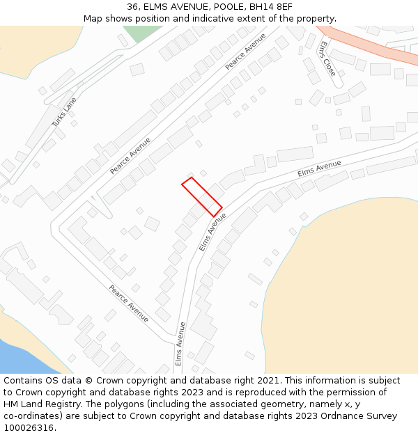 36, ELMS AVENUE, POOLE, BH14 8EF: Location map and indicative extent of plot