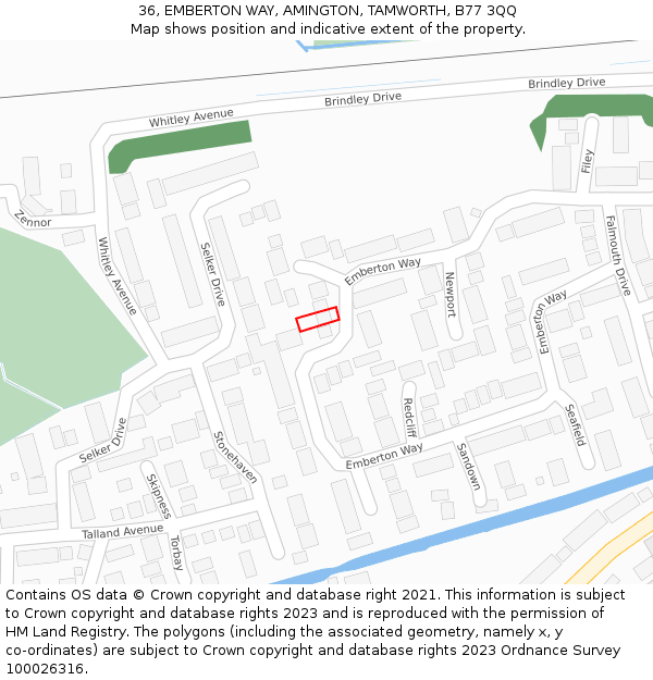 36, EMBERTON WAY, AMINGTON, TAMWORTH, B77 3QQ: Location map and indicative extent of plot