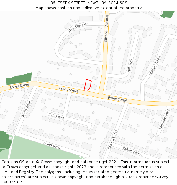 36, ESSEX STREET, NEWBURY, RG14 6QS: Location map and indicative extent of plot