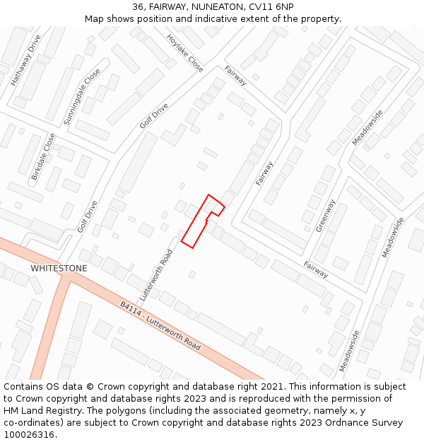 36, FAIRWAY, NUNEATON, CV11 6NP: Location map and indicative extent of plot