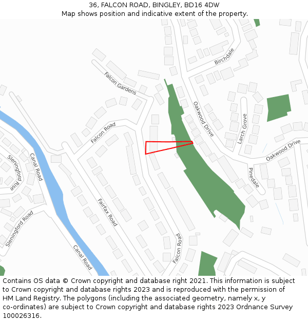 36, FALCON ROAD, BINGLEY, BD16 4DW: Location map and indicative extent of plot