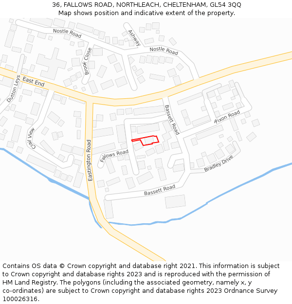 36, FALLOWS ROAD, NORTHLEACH, CHELTENHAM, GL54 3QQ: Location map and indicative extent of plot
