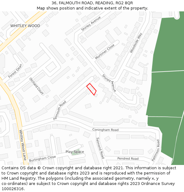 36, FALMOUTH ROAD, READING, RG2 8QR: Location map and indicative extent of plot