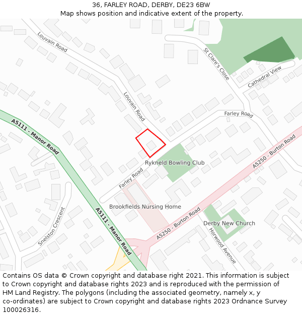 36, FARLEY ROAD, DERBY, DE23 6BW: Location map and indicative extent of plot