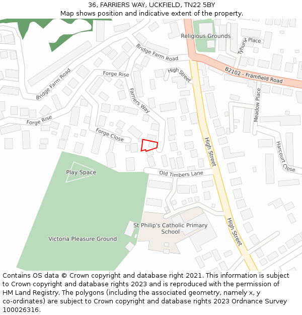 36, FARRIERS WAY, UCKFIELD, TN22 5BY: Location map and indicative extent of plot